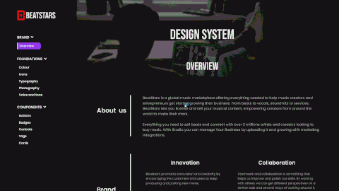 Animated walkthrough of the Beatstars design system document in Figma