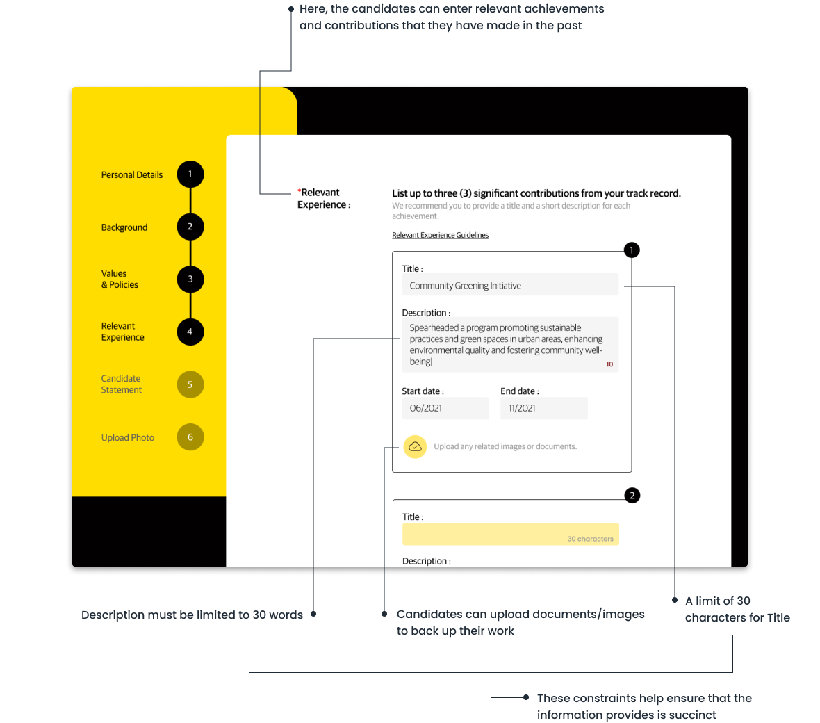 Step 4 — relevant experience and past achievements