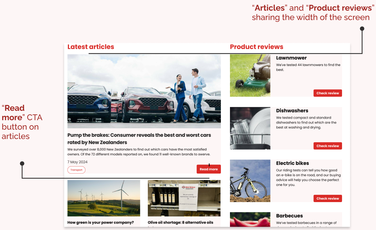 Reworked homepage giving articles and product reviews equal weight
