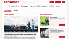 Animated preview of the redesigned Consumer NZ homepage prototype
